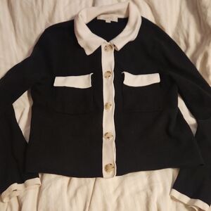 LOFT Black and White Button Cardigan Sweater